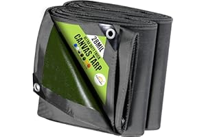 Eastarp 10x12 FT Black Ultra-Heavy Duty Tear-Resistant Canvas Tarpaulin,28 Mil Organic Silicone Coating Waterproof Tarps with Grommets&Reinforced Edges,for Outdoor Tent, Pool,Boat