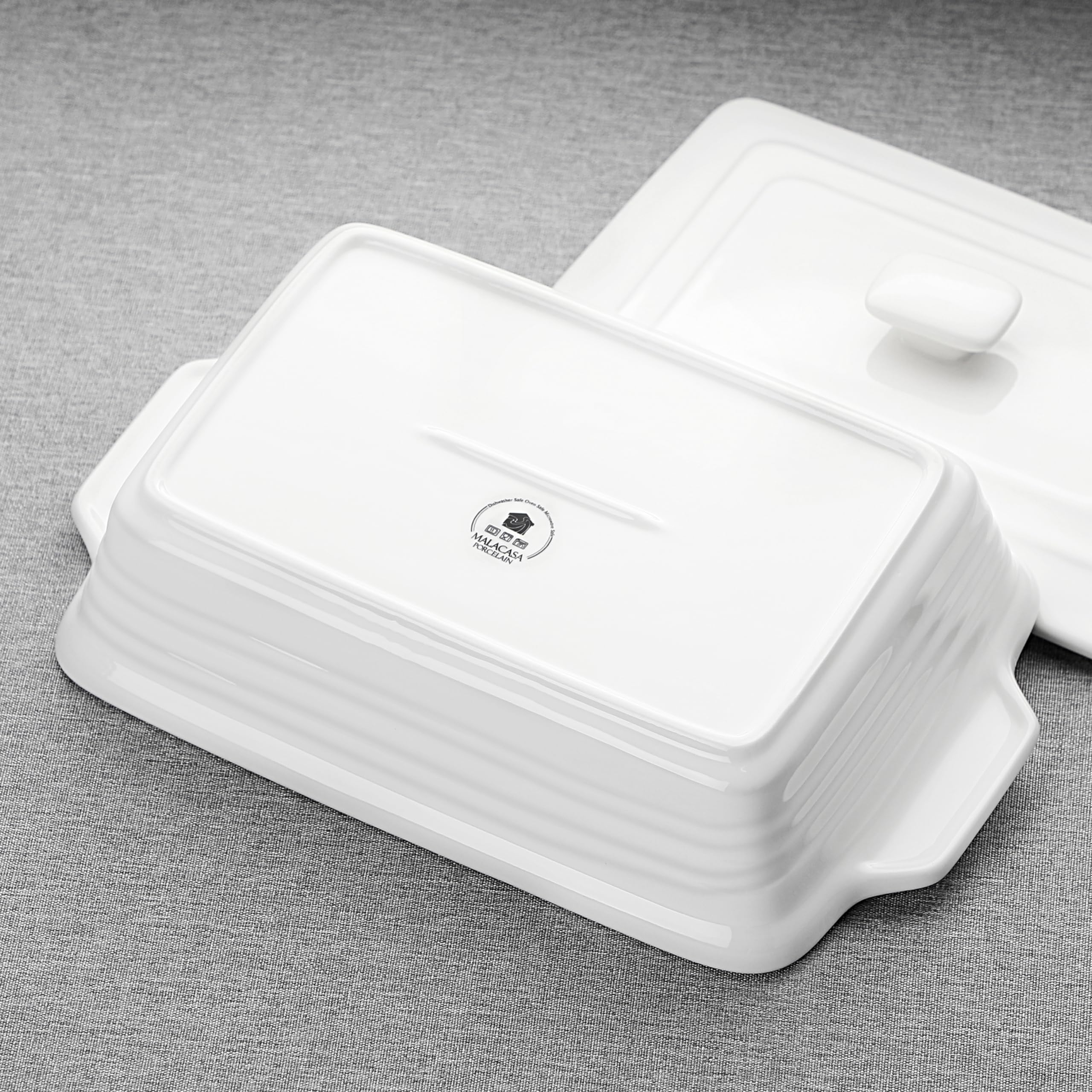 MALACASA Casserole Dish for Oven, 4.4 Qt Porcelain Baking Dish with Lid, 9x13 Baking Pan with Handles, Large Lasagna Pan Deep, Rectangular Bakeware, Microwave Safe, White, Series BAKE