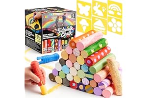JOYIN 36PCS Washable Sidewalk Chalk Set for Kids - Glitter & Tie Dye Outdoor Chalk, Non-Toxic Colored Chalk with Mess-Free Ho