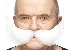 Mustaches Self Adhesive Fisherman's Fake Mustache, Novelty, False Facial Hair, Costume Accessory for Adults, White Color
