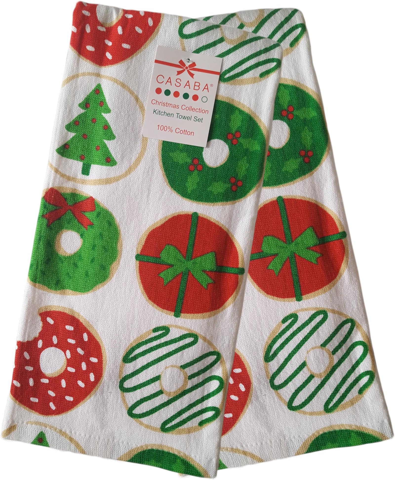 Casaba Set of 2 100% Cotton Holiday Kitchen Towels/Dish Cloths (Christmas Donuts)