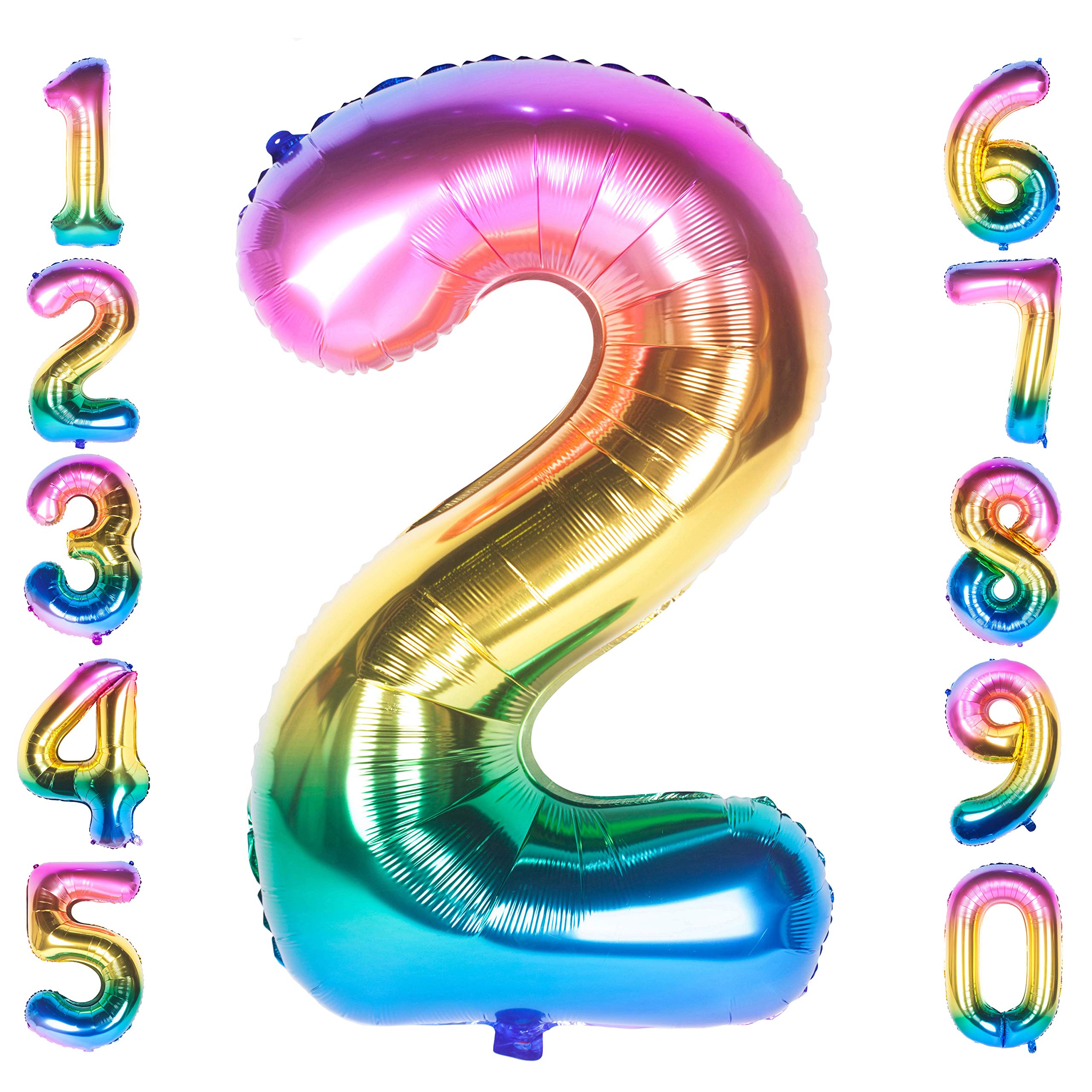 CHANGZHONG 40 Inch Giant Helium Foil Number 0 to 9 Rainbow Balloon Birthday Wedding Party Digital Decorations Number 2