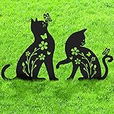Ouddy Mode 2 Packs Cat Garden Decor for Outside, Cat Gifts for Women/Men/Mom/Grandma, Metal Decorative Garden Stakes for Outdoor Lawn Statues Yard Art