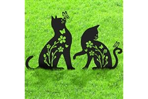 Ouddy Mode 2 Packs Cat Garden Decor for Outside, Cat Gifts for Women/Men/Mom/Grandma, Metal Decorative Garden Stakes for Outdoor Lawn Statues Yard Art