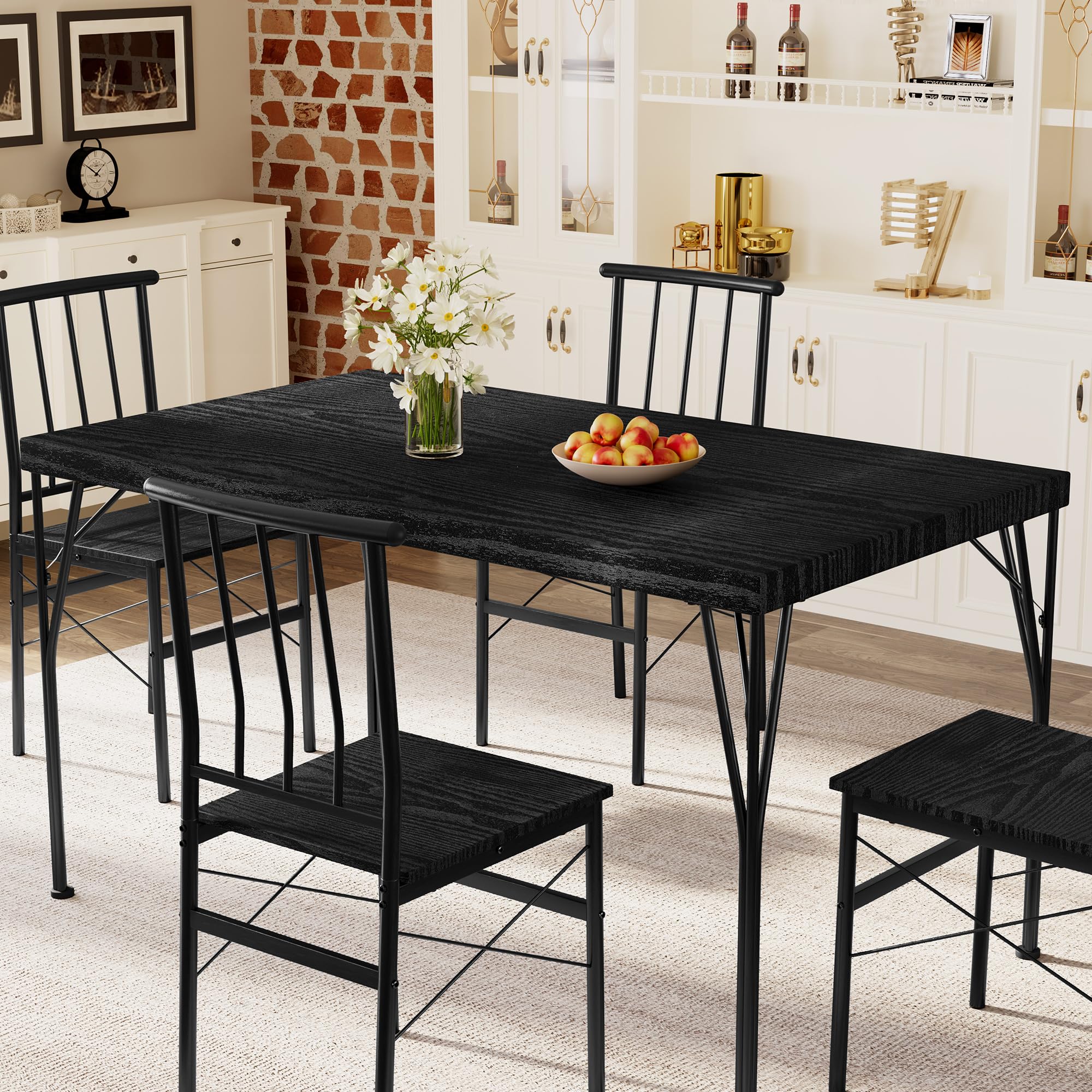 Photo 1 of *** CHAIRS ONLY *** Vipbear Kitchen Dining Table Set for 4, 5-Piece Kitchen Table Set with 1.6“ Thick Tabletop,Dining Room Table Sets,Kitchen Table Set with 4 Chairs for Small Space, Dinette,Apartment,Retro Black