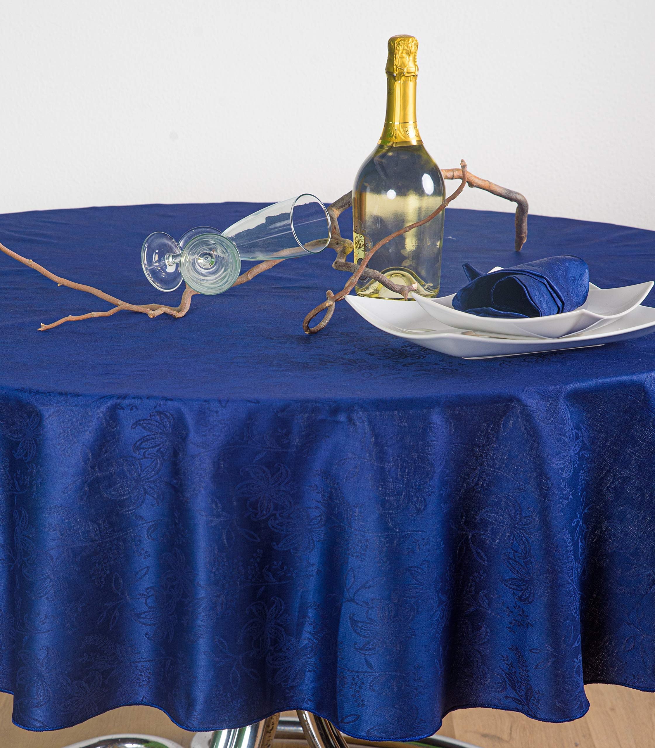 ESSE HOME - Confestyl – Tablecloth - Table Cover – Round for 8 People - Flanders Jacquard Pure Cotton - Iris 598 (0/170, Blue Tablecloth)