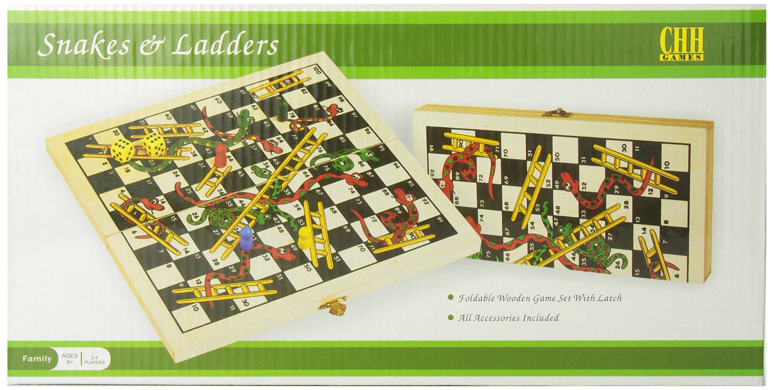 Recreational Wooden Snakes & Ladders Folding Game with Pair of Dice