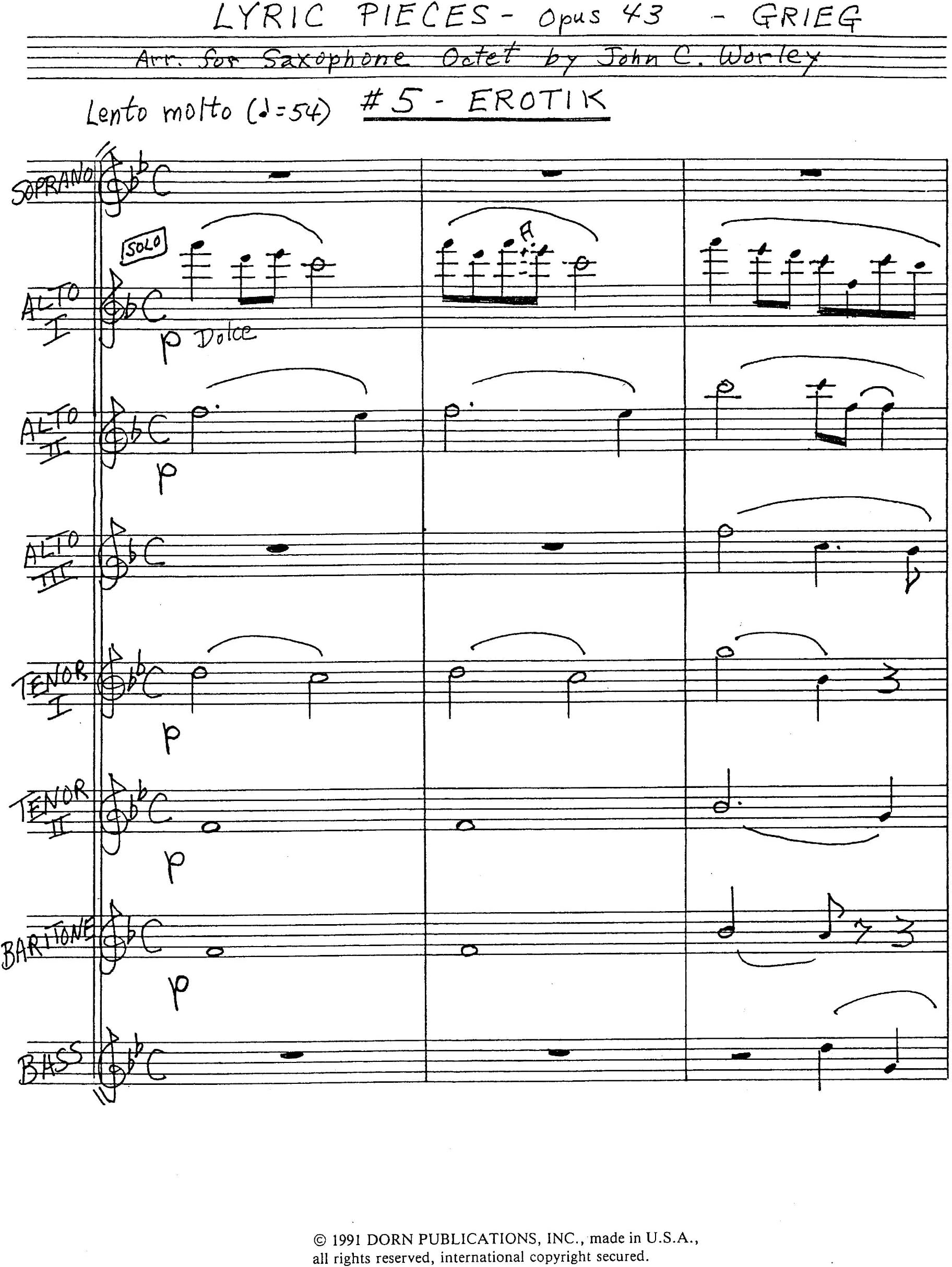 Erotik from Lyric Pieces for Saxophone Choir by Edvard Grieg