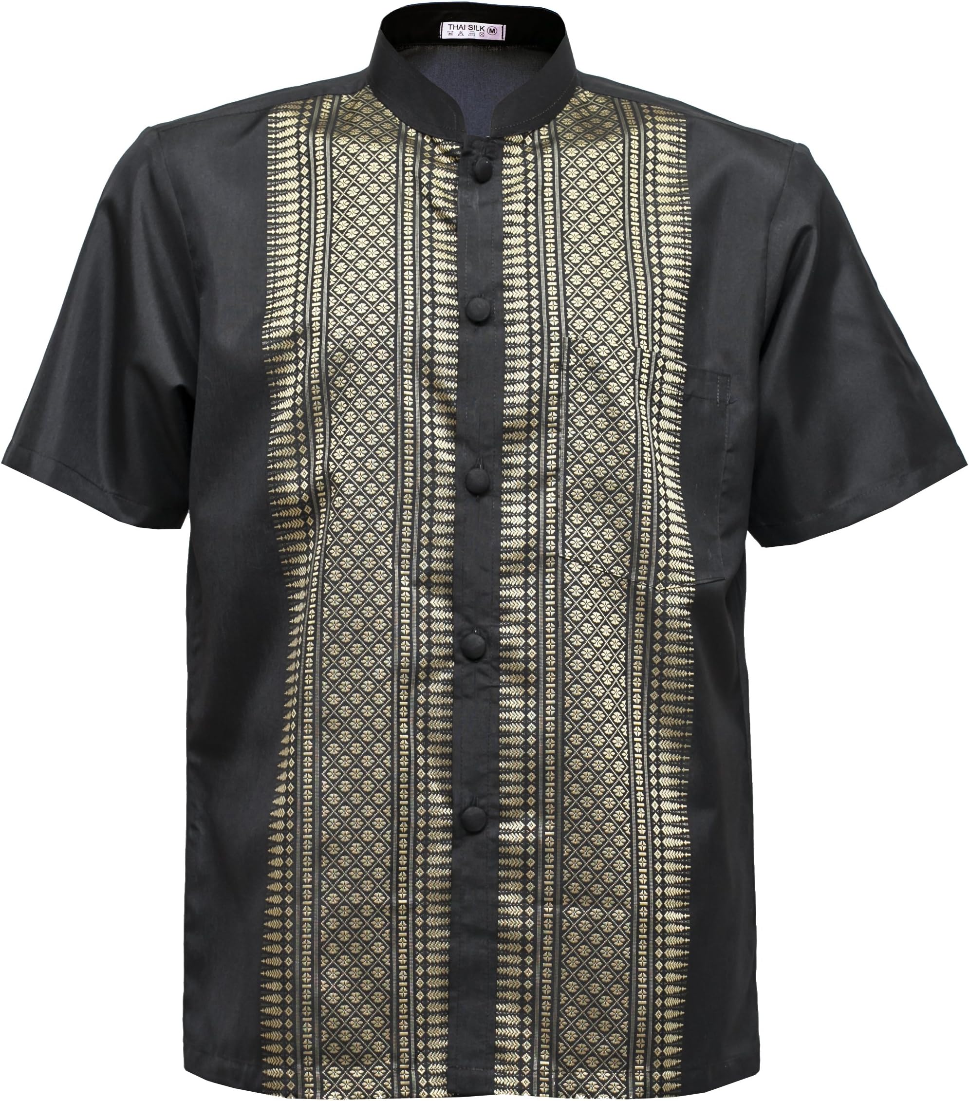 Men's Shirt Short Sleeve Thai Silk Mandarin Band Collar