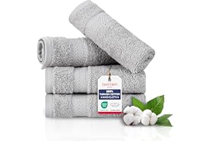 TEXTILOM Washcloths for Body and Face – Hotel and Spa Quality & Soft & Absorbent & Quick Dry Wash Cloths for Your Body – 100% Turkish Cotton Wash Clothes Towel Set of 4 (13 x 13 inches) - Light Grey