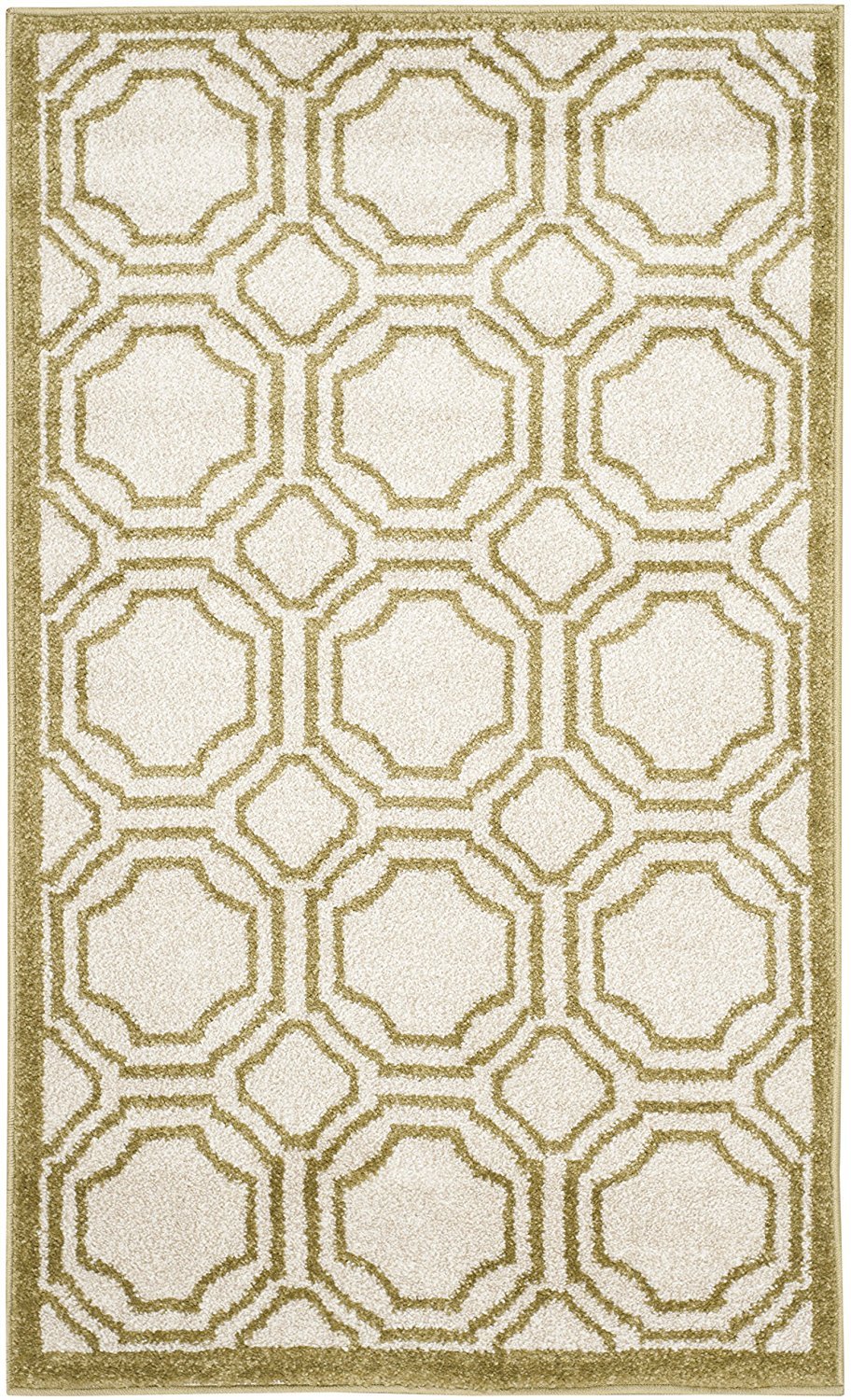 Safavieh Geometric Indoor/Outdoor Woven Rectangle Area Rug, Amherst Collection, AMT411, in Ivory / Light Green, 76 X 122 cm for Garden, Patio or Any Outdoor Space