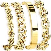 Gokeey Chunky Gold Bracelets Stack for Women Non Tarnish, Waterproof 14K Gold Plated Bangle Cuff Bracelets Set for Women Trendy Thick Layered Cuban Link Chain Paperclip Rope Stackable Bracelet for Jewelry Gifts