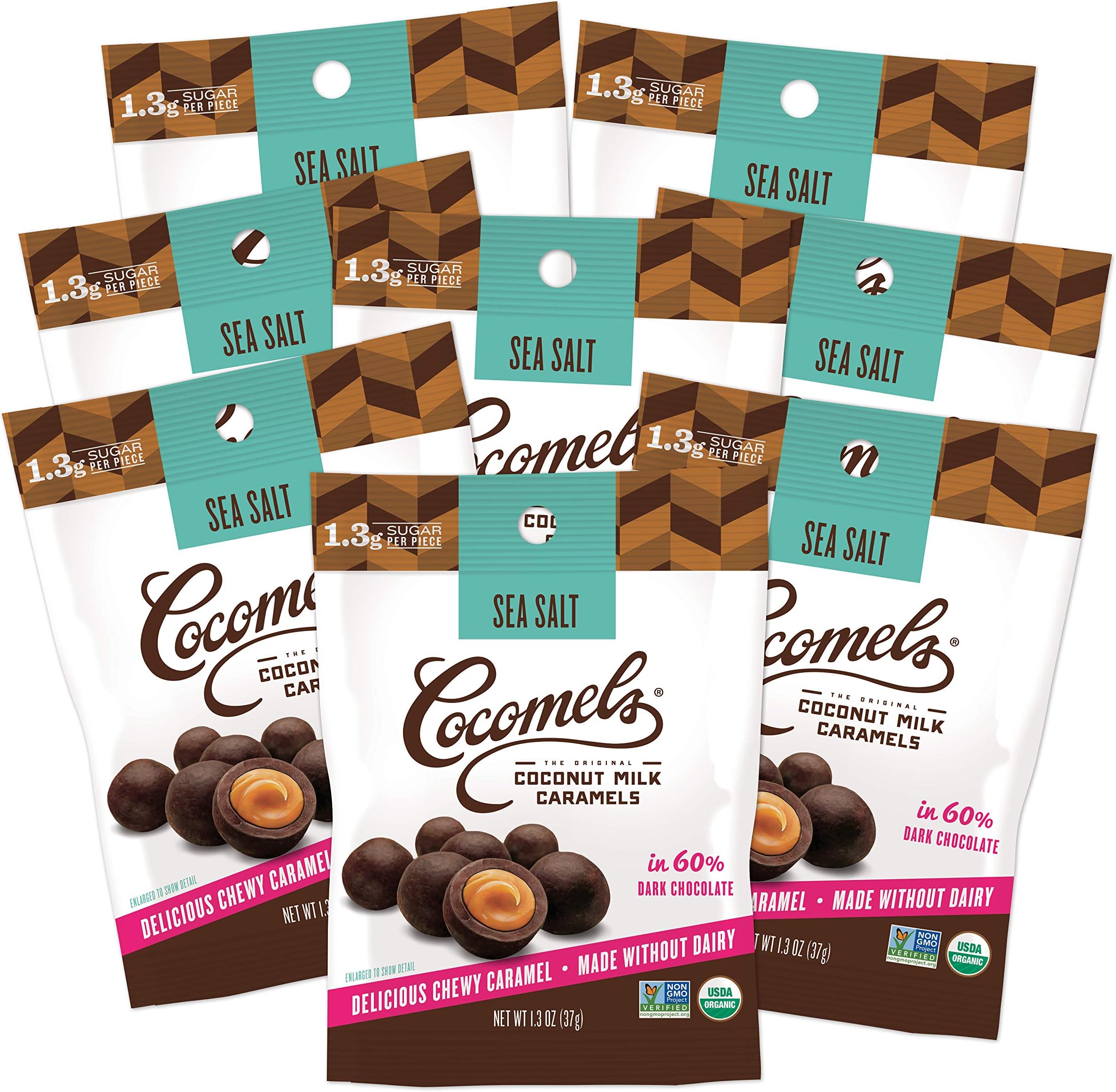 Single Serve Chocolate Covered Sea Salt Cocomel Bites Snack Packs, 1.3 Ounce (Pack of 8)
