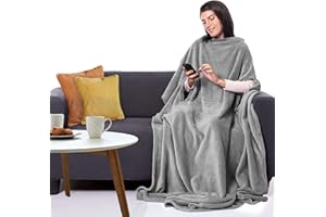 CANDY CANE Premium Wearable Blanket 70"x50" with Three Holes, Made with 280 GSM fabric, Super Soft, Lightweight, Microplush, Cozy and Functional Throw Blanket for Adult, Women and Men (Lazy Gray)