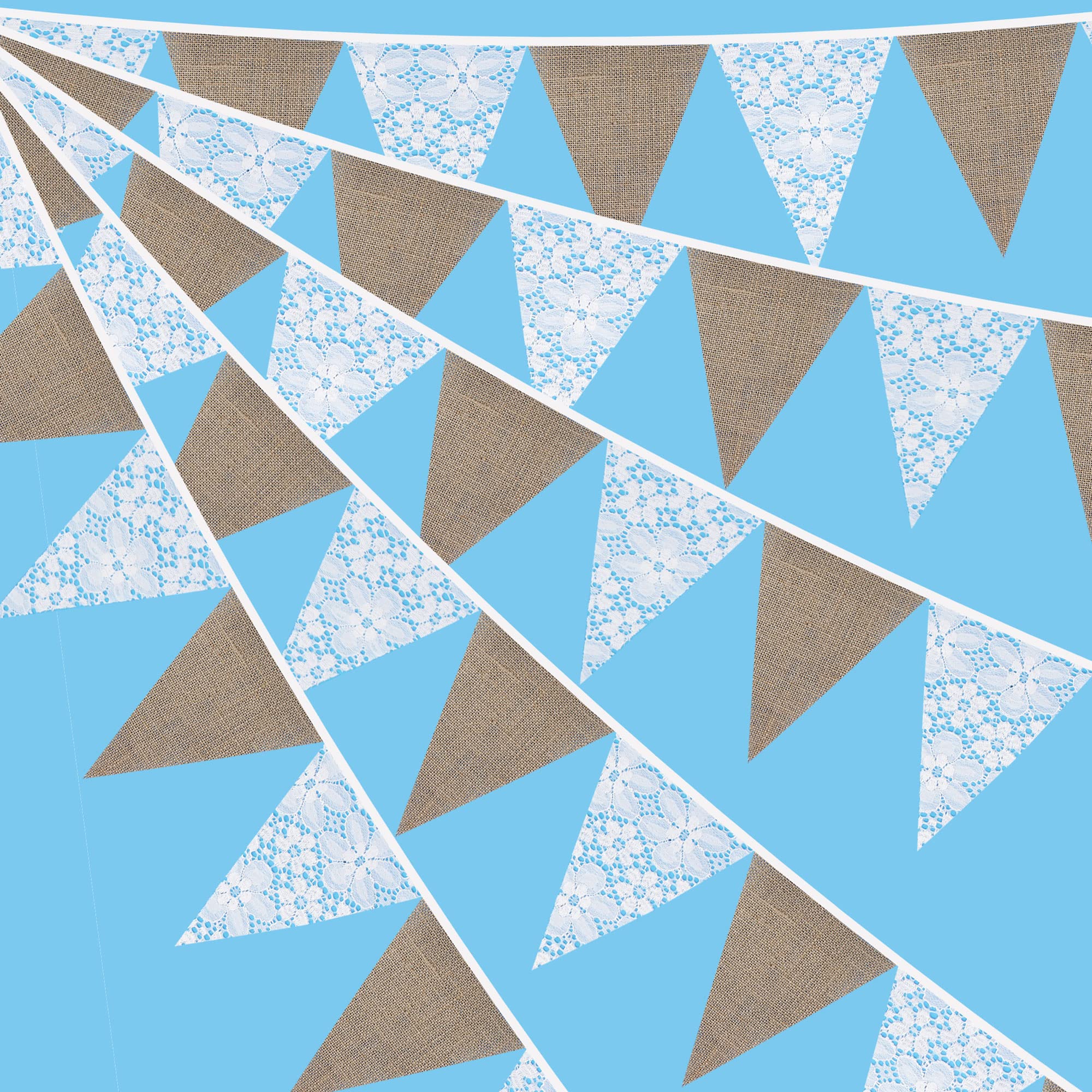 G2PLUS Hessian and Lace Bunting, 3.3M Rustic Wedding Bunting, 12PCS Vintage Lace Garland for Wedding Birthday Party Decoration