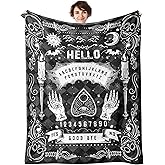 Ouija Board Blanket Gothic Witch Gift for Women Men Sun Moon Skull Horror Spooky Gifts for Halloween Decor Throw Blankets (Black, 50"x40")