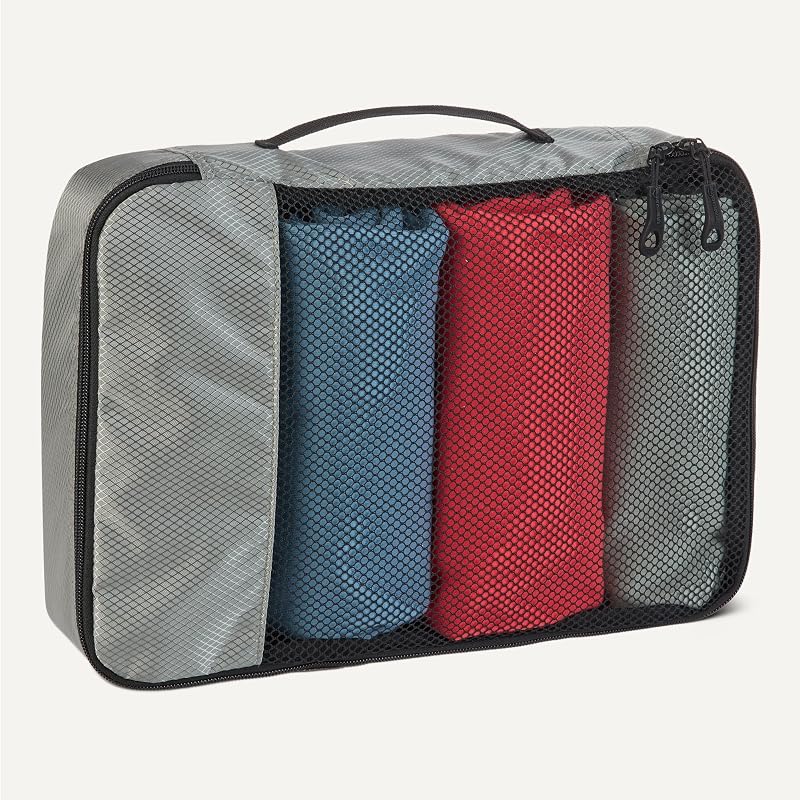 Juego de 4 Cubos para Viaje, Organizador de Equipaje con Doble Cremallera, Parte Superior de Malla, 100% Poliéster, Pequeño/Mediano/Grande/Delgado, Gris (antes Amazon Basics)