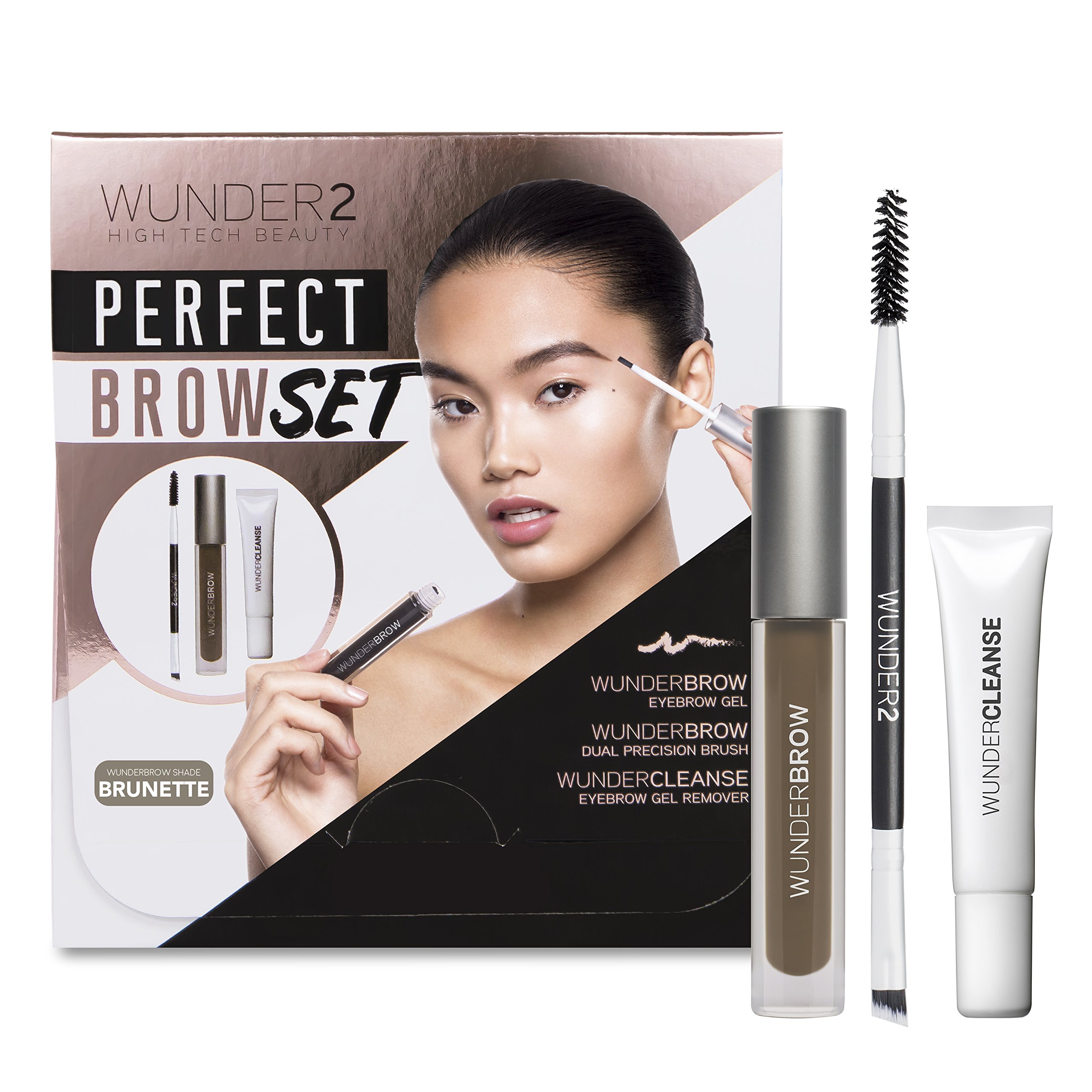 WUNDERBROW PERFECT BROW SET- Wunderbrow Eyebrow Gel, WunderCleanse & Dual Precision Brush, Brunette