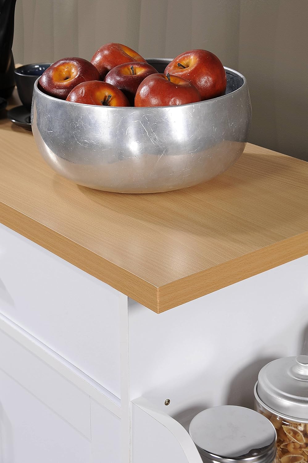 Hodedah Kitchen Island with Spice Rack, Towel Rack & Drawer, White with Beech Top: Furniture & Decor