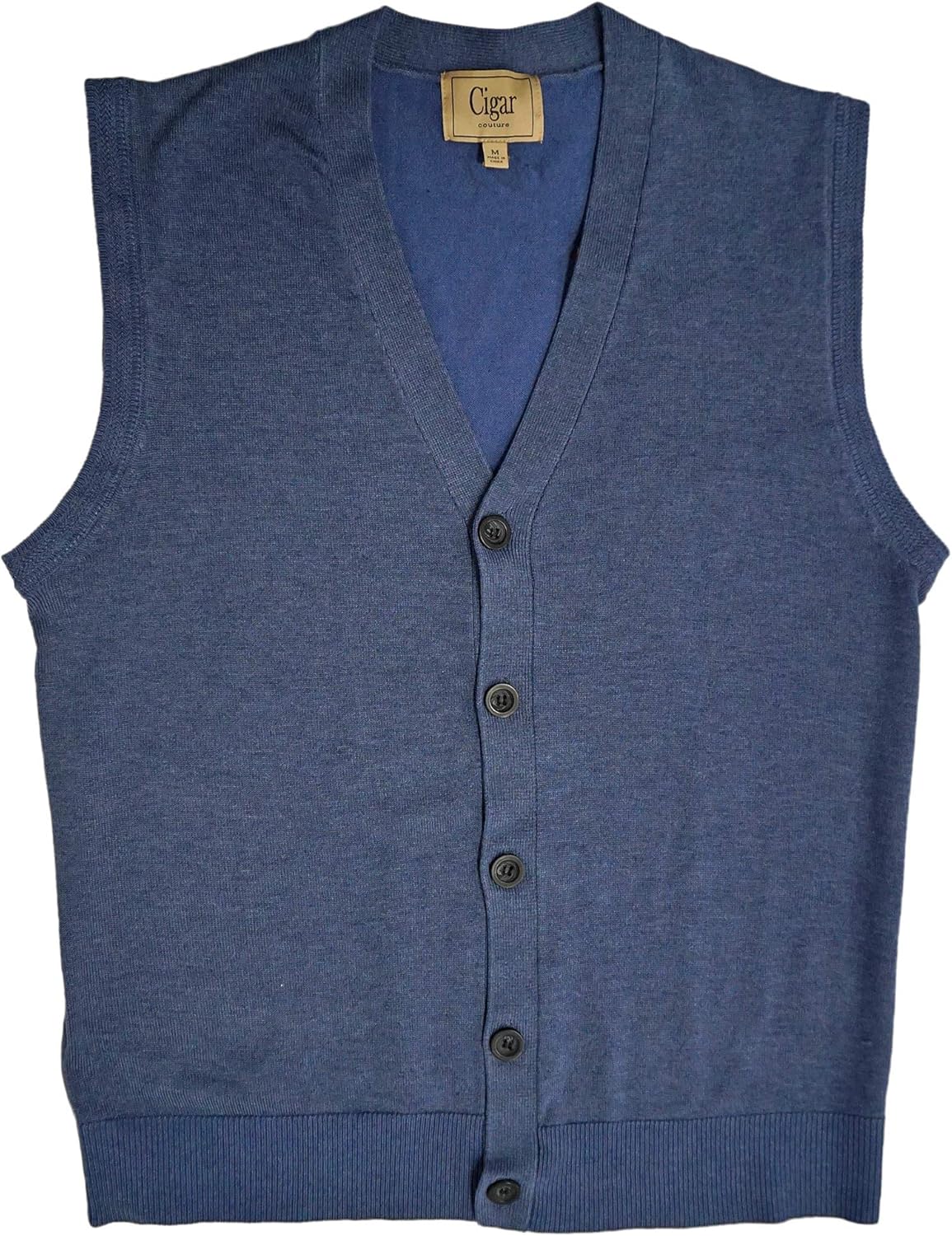 Cigar Couture Mens Button Front Sweater Vest (Blue, M) at Amazon Men’s