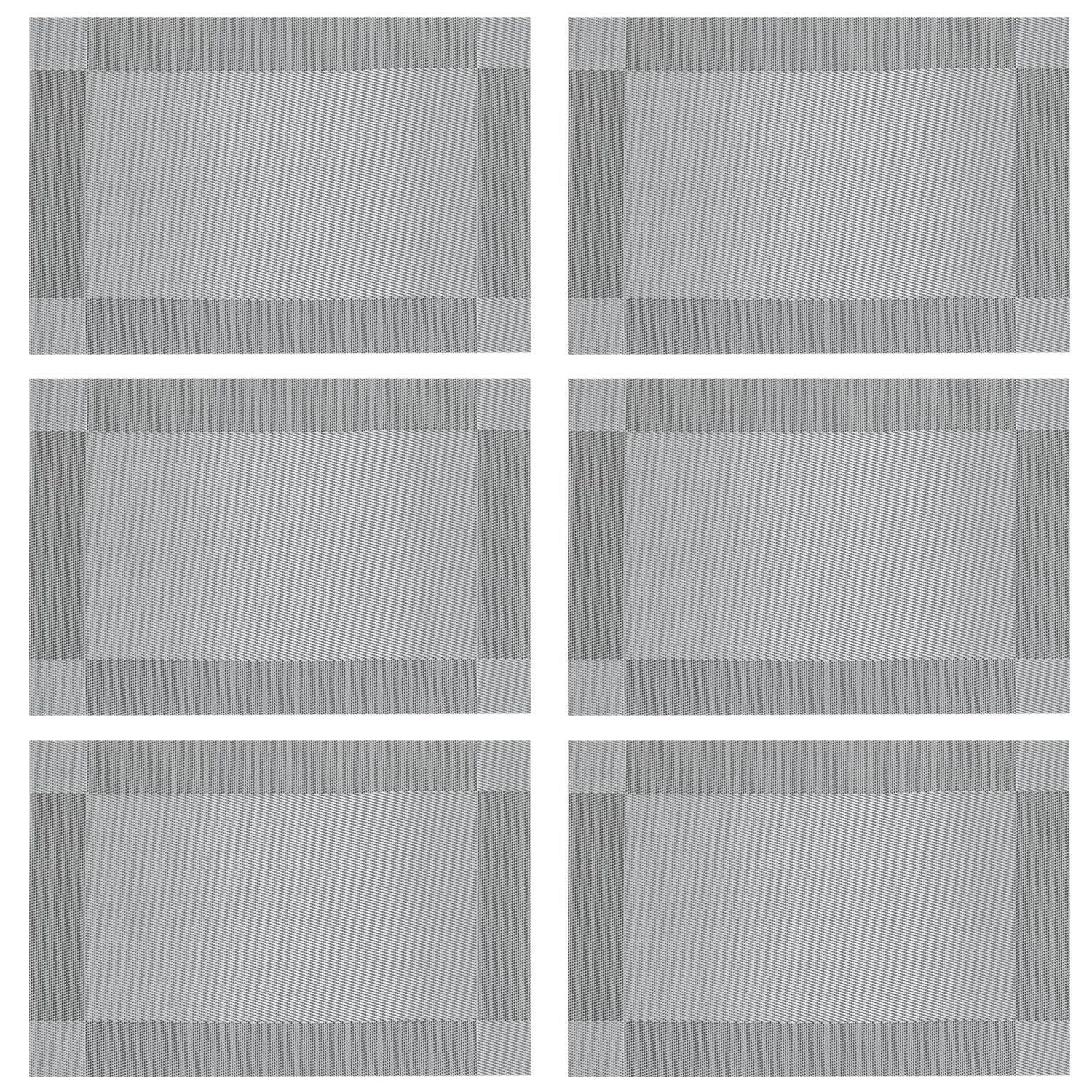 Silver Placemats,Vi-GO,Silver Table Mats,Non-slip Insulation Table Dinner Mats Weave Washable Dining Placemats for Kitchen Table Set. (6pack)