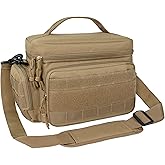 opux Tactical Lunch Box for Men, Tan Mens Insulated Lunch Bag for Adult, Leakproof Soft Lunch Cooler with MOLLE Mesh Side Pockets, Multicam Heavy Duty Lunchbox Pail for Work Women, Medium 10 Cans