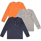 Brix Boys' Long Sleeve Shirts - 3-Pack Tee Shirts Henley Pocket Crewneck T.