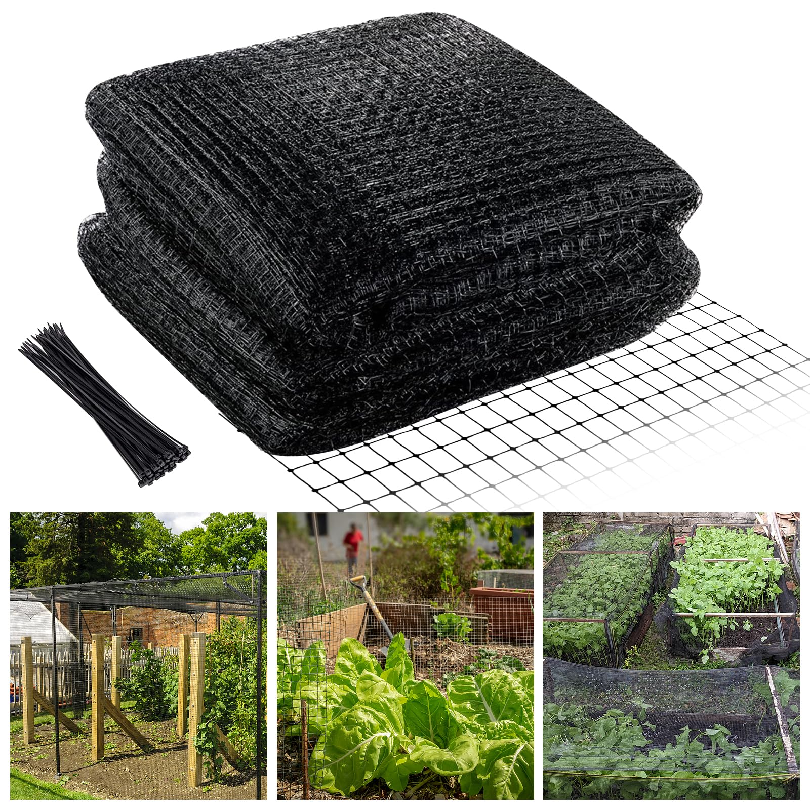 Garden Netting, 2 x 15M Bird Netting for Garden, Heavy Duty Garden Netting Mesh with 20PCS Cable Ties, Reusable Pond Netting for Protecting Vegetables Plants Fruit Flower Against Bird Animal Pests