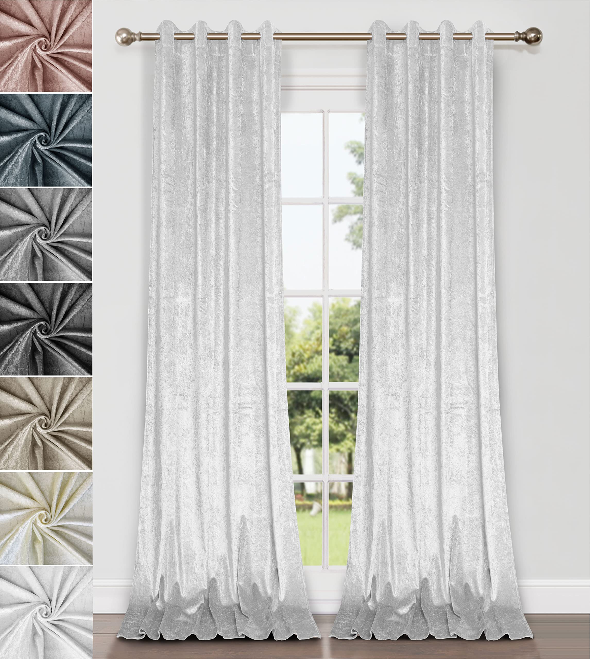 Home Direct Pair of Crushed Velvet Curtains, Eyelet Ring Top, Unlined, White, 2 panels, 140cm x 240cm 55" x 94"