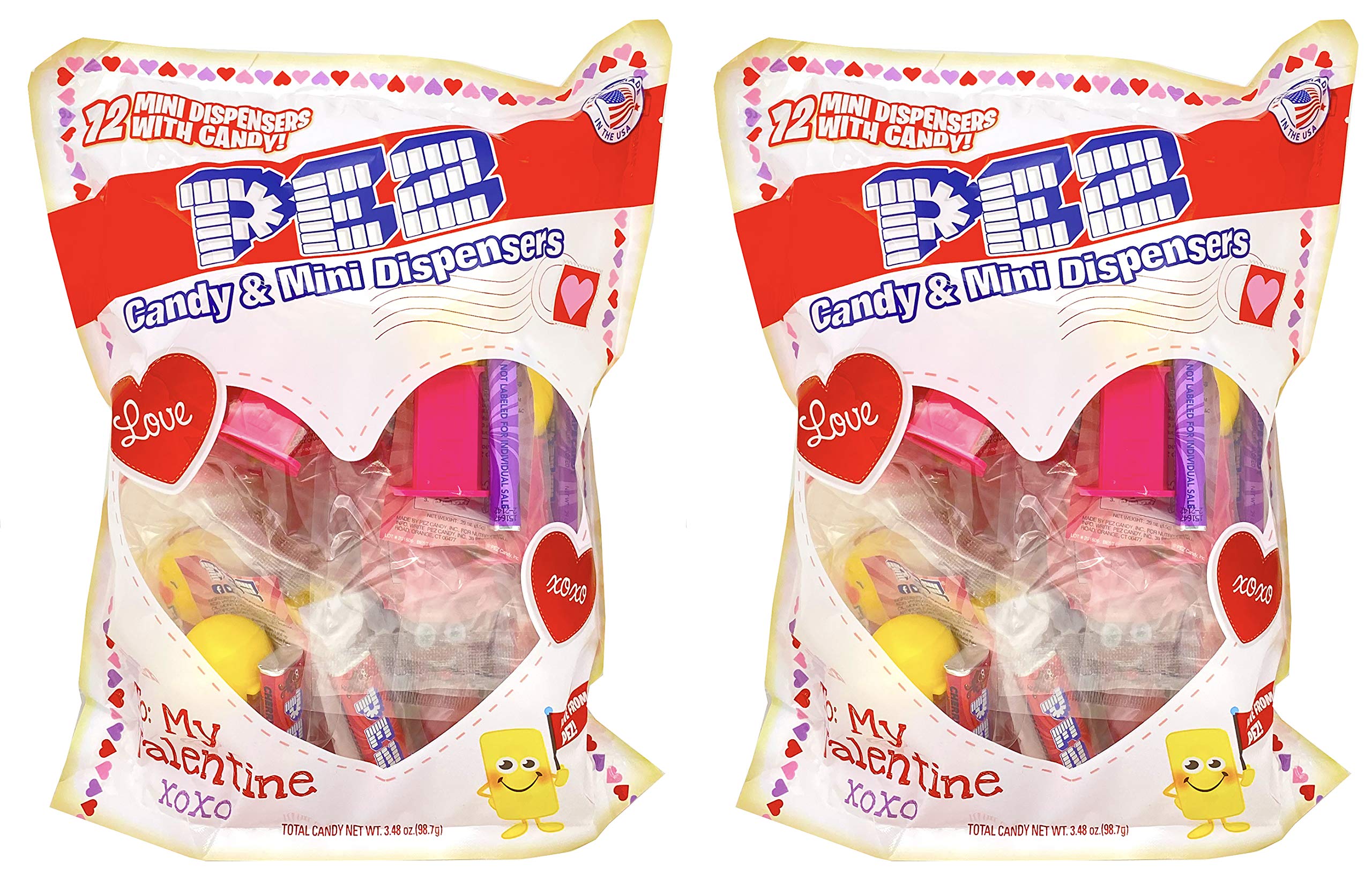 Pez Candy Valentine’s Day Mini Candy Dispensers – Includes 12 Dispensers, 3 of Each Valentines Emoji Pez Dispenser Mini’s with Refill Candy (2 Bags)