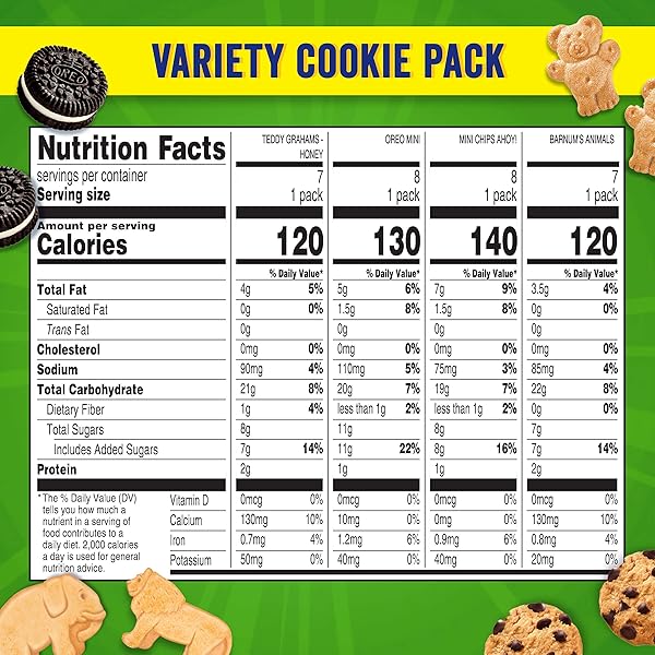 NABISCO TEAM FAVORITES VARIETY PACK, OREO MINI, CHIPS AHOY! MINI, TEDDY GRAHAMS HONEY & BARNUM’S ANIMAL CRACKERS, 30 SNACK PACKS