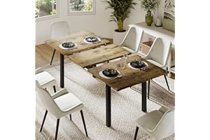 Feonase 63" Extendable Dining Table, Modern Farmhouse Dining Room Table for 4-8, Wooden Kitchen Table for Small Space, Dining Room, Home Office, Living Room Furniture, Rustic Brown