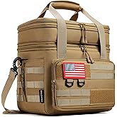 RalChyez Tactical Lunch Bag, 20L Large Heavy Duty Double Deck Insulated Lunch Box Leakproof Expandable Tote Cooler with Shoulder Strap for Adult Men Women Work Fishing Picnic Travel Tan