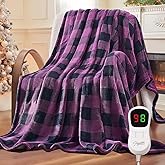 Homemate Electric Blanket Heated Throw - 50“x60“ Ultra Soft Cozy Flannel Heating Blanket with 10 Fast Heat Levels 8 Hours Auto Off Over-Heated Protection ETL Certification Keep Warm in Home Office