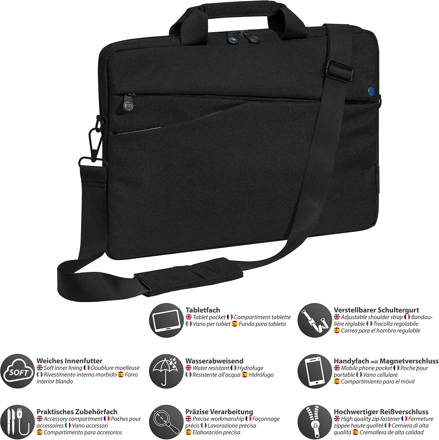 Pedea, Laptop Bag *Fashion* Notebook Bag up to 15.6 Inches, Laptop Shoulder Bag with Shoulder Strap, Laptop Sleeve Black/Blue - Image 4