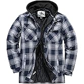 WenVen Men's Thicken Plaid Flannel Quilted Shirts Jacket with Removable Hood
