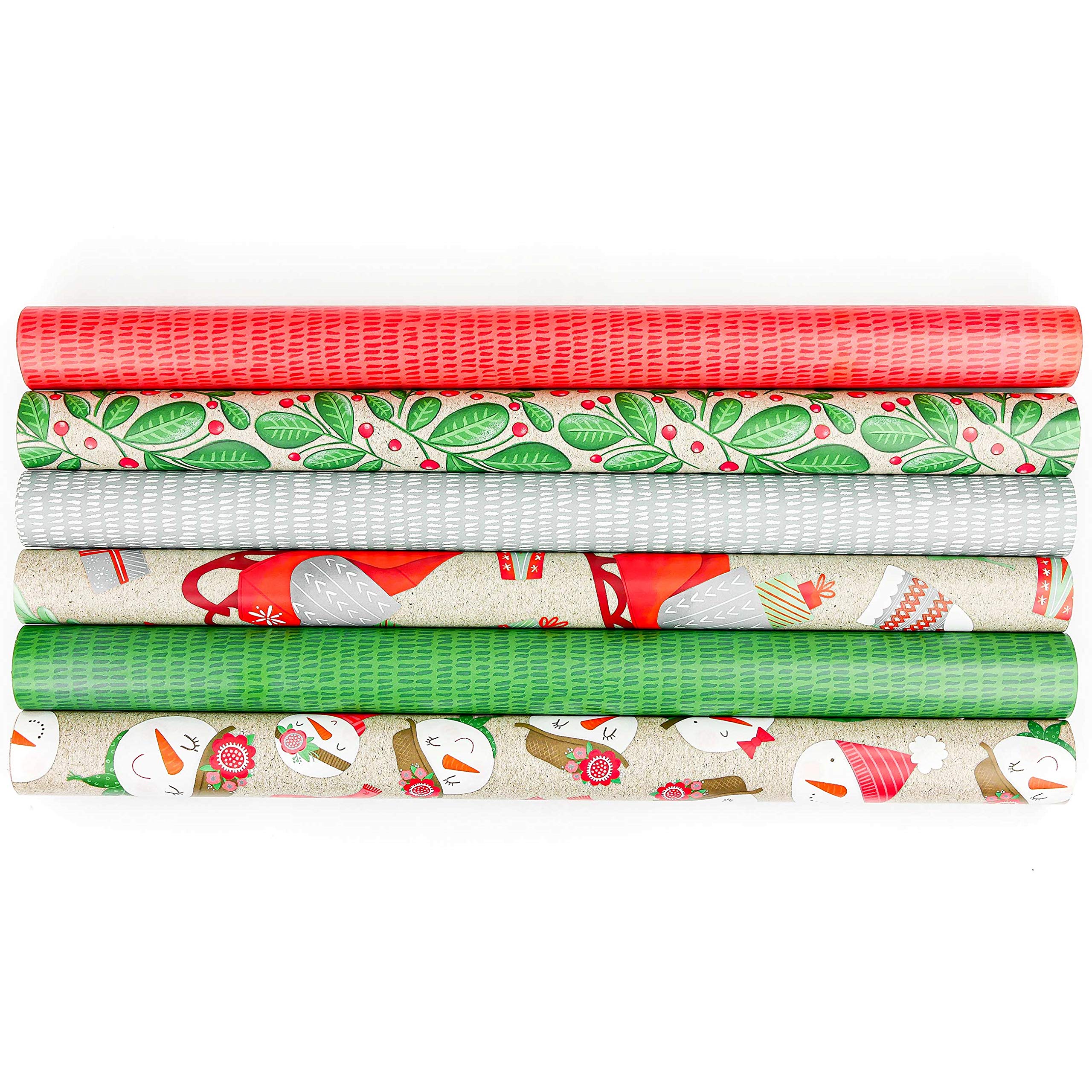 6 sheets of Christmas wrapping paper 70x50cm double-sided printed - 6 different designs high-quality on 100g/m² paper - design red green