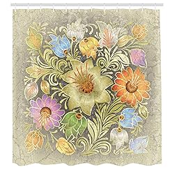 Ambesonne Grunge Shower Curtain, Ornate Aged Floral