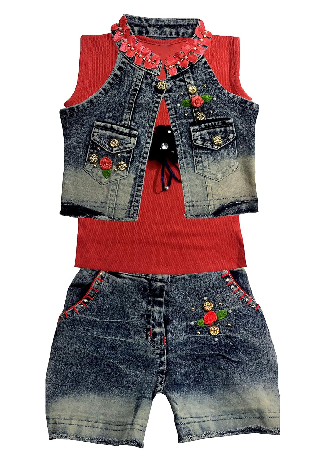 denim short and jacket set