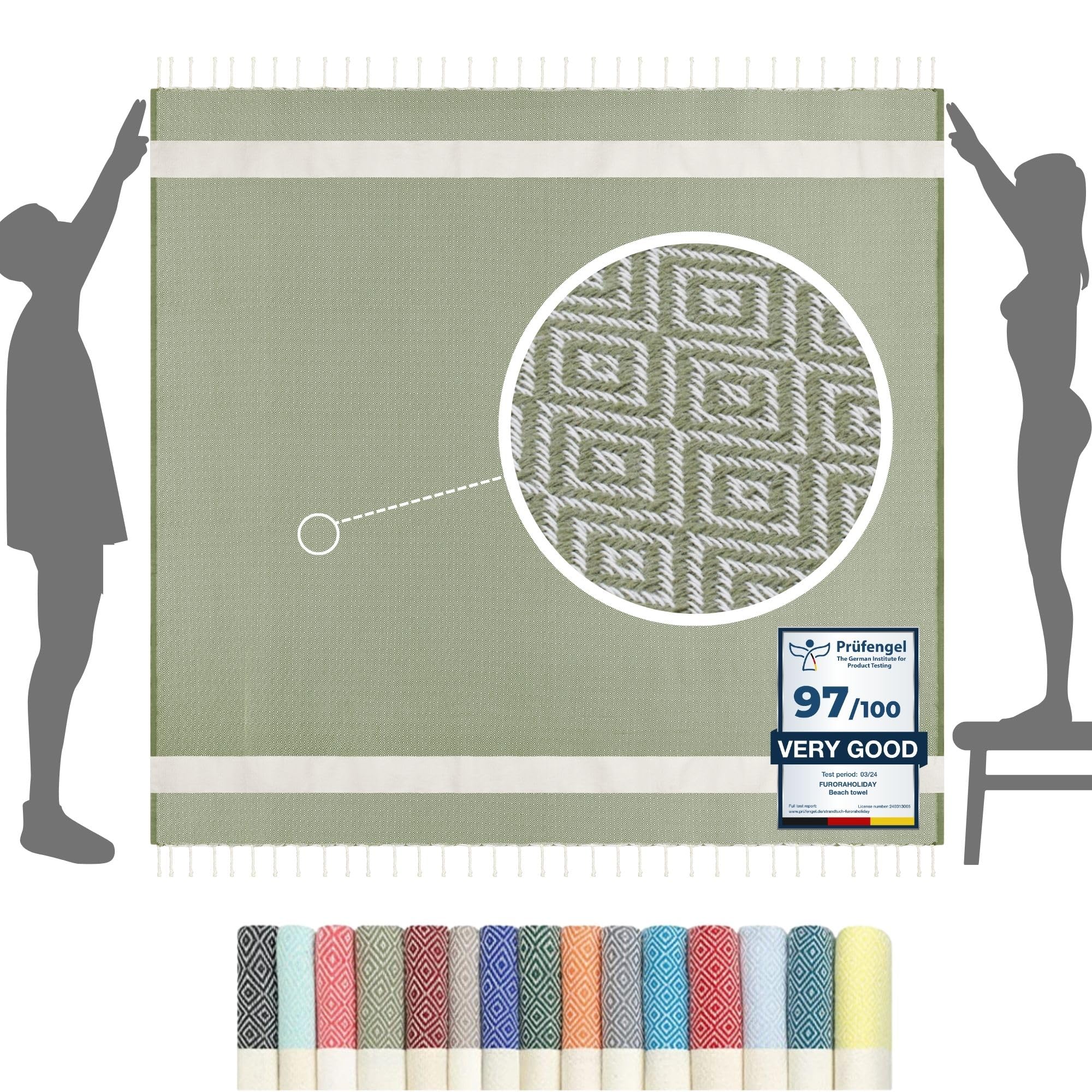 furora HOLIDAY Beach Towel XXL Extra Large OVERSIZED 200x200 cm / 79x79 Inch - cotton | Turkish Towel Fouta + Picnic Blanket | Beach Blanket, lightweight Travel Towel, Women Men Holiday Essentials