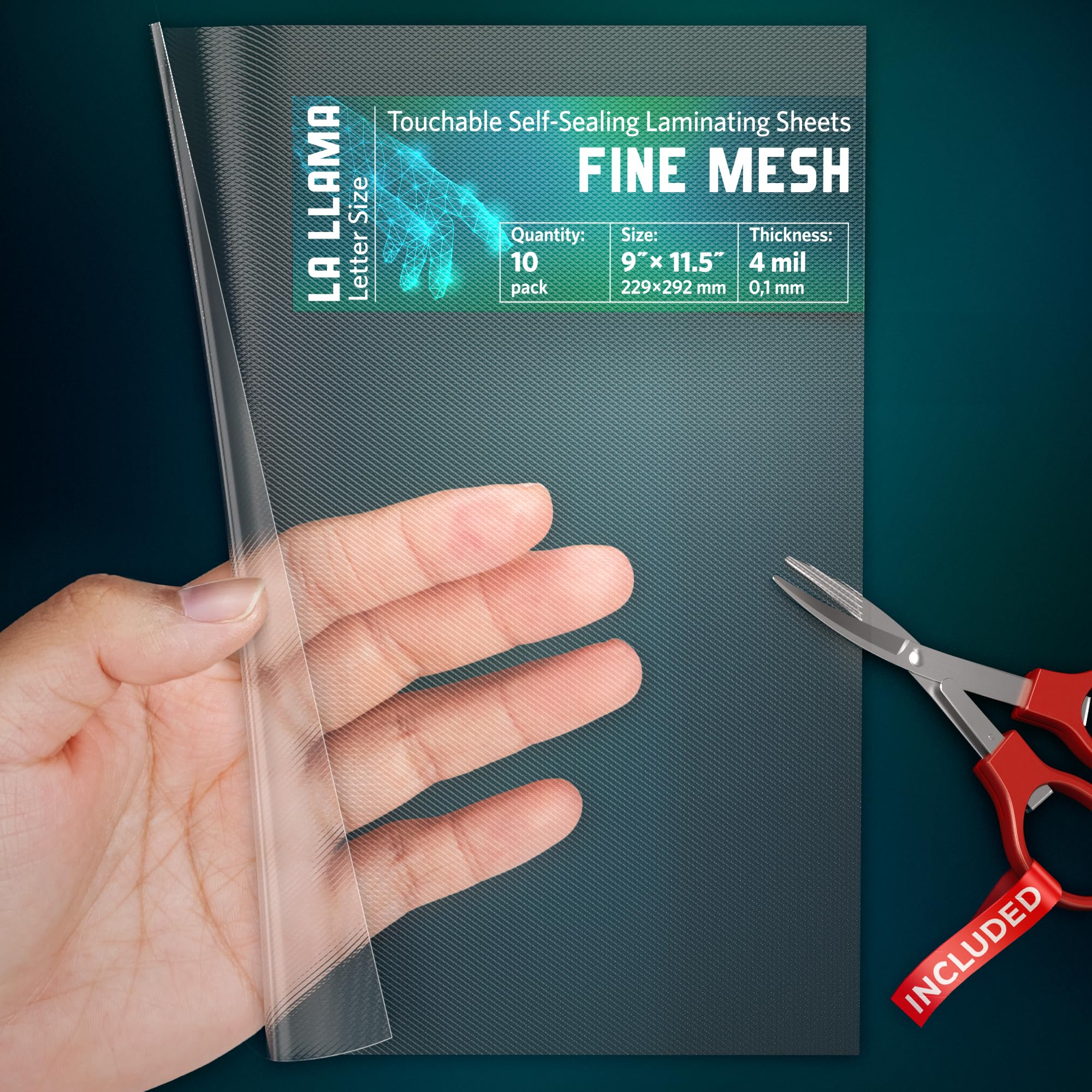 Photo 1 of Textured Self Adhesive Laminating Sheets, Fine Mesh Finish, 9 x 11.5 Inches, 4 Mil Thick, 10 Pack, for Letter Size Self Sealing Lamination Sheets 8.5 x 11, Laminating Pouches