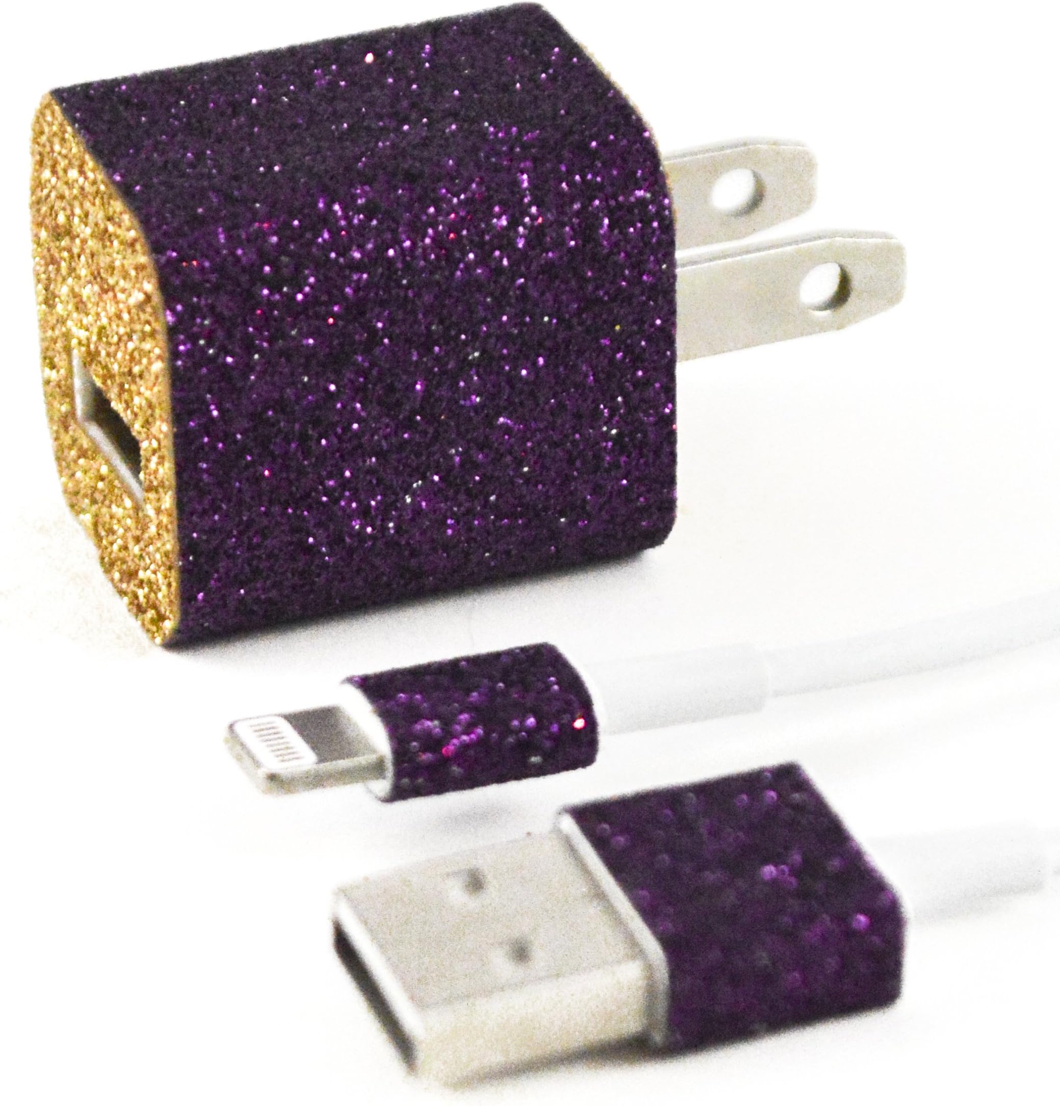 iPhone Charger Wrap Sticker - Glitter Textile (Purple/Gold)