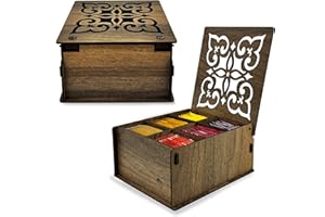 RoyalHouse Premium Wood Tea Storage Box Organizer, Tea Bag Holder Containers (Walnut), Eco-Friendly Multi-Functional Decorative Box, 6 Compartments For Assorted Variety Of Small Items