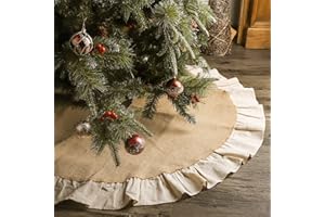Ivenf Christmas Tree Skirt, 48 inches Natural Burlap Jute with Ruffle Edge, Rustic Xmas Holiday Decoration