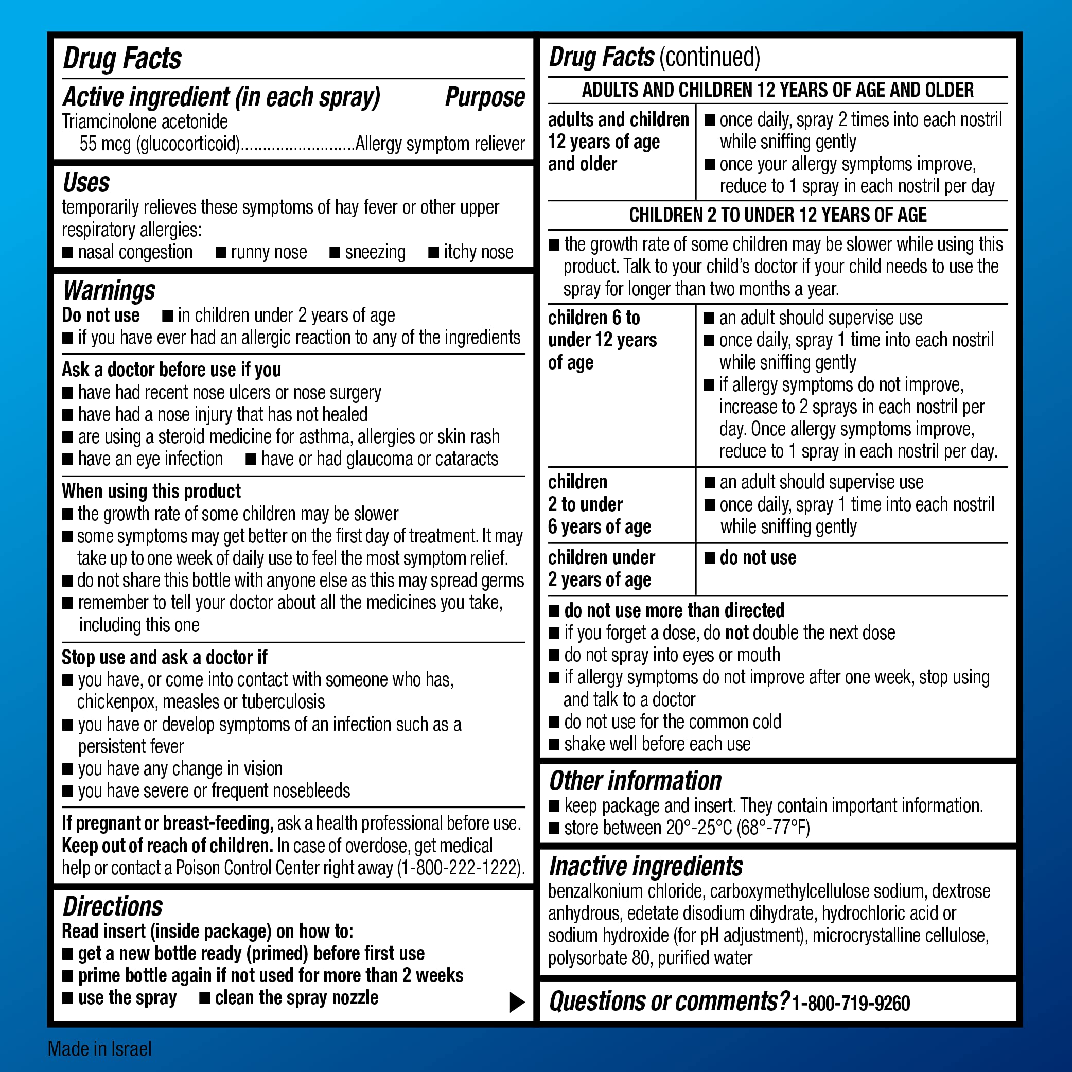 Amazon Basic Care Multi-Symptom Triamcinolone Acetonide Nasal Allergy Spray, 55 mcg, 0.57 fl oz (Pack of 2)