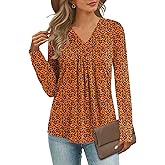 Micoson Womens Casual Long Sleeve Shirts Pleated Button V Neck Tunic Tops Spring 2025