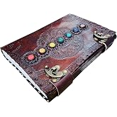 Leather Journal Seven Stone Witches Spell Book of Shadows Blank Journal with Lock Clasp Embossed Unlined Paper Poetry Creepy Diary Wicca Chakra Notebook Ancient Old Natural Book 13x10 Inches