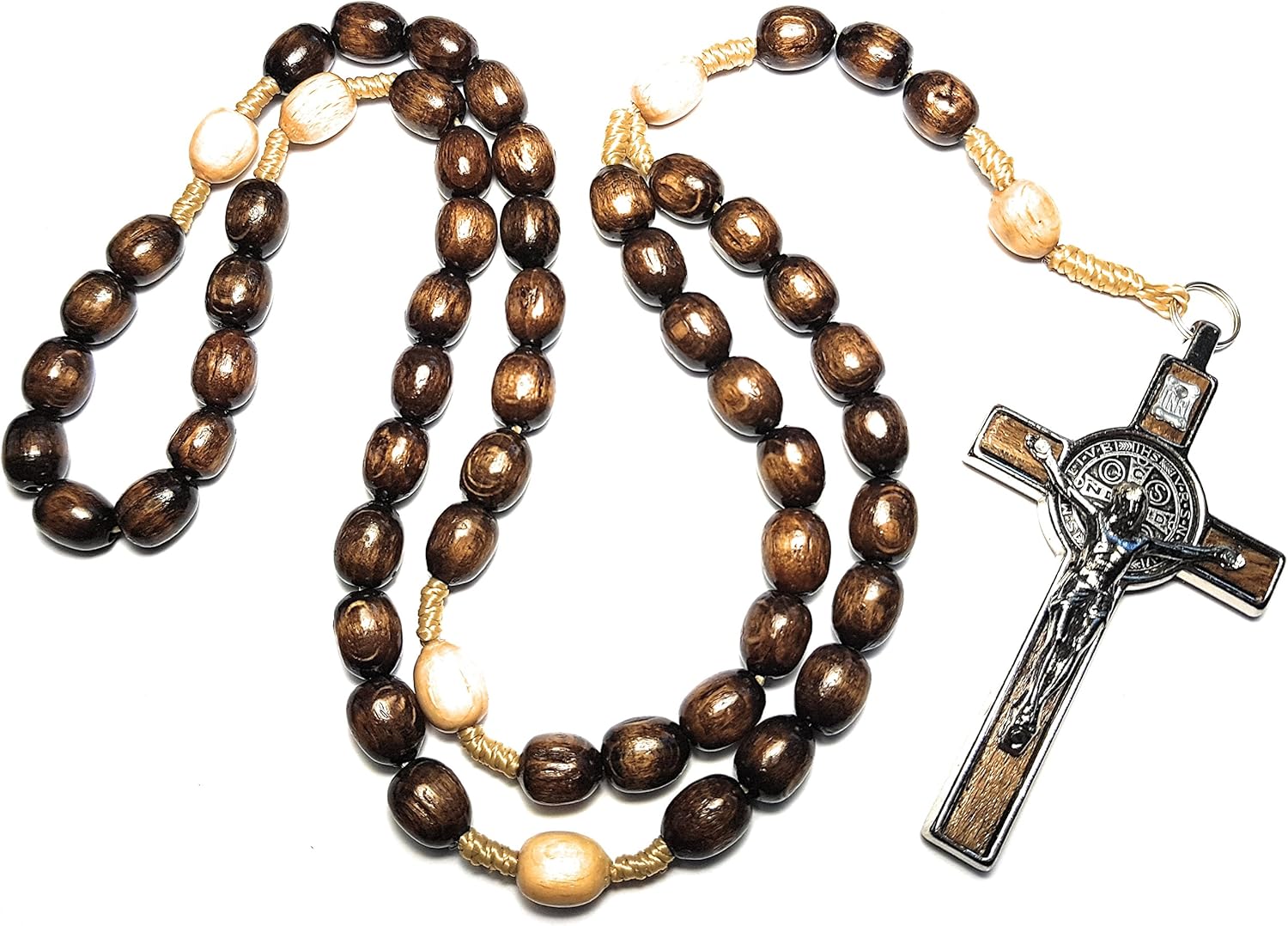 Made in Italy Rosary Blessed by Pope Francis Vatican Rome Holy Father Medal Cross Saint Benedict Patron Saint of Students, Christian Values Honor Veterans US Army solders Addiction Dependence (Brown): Home & Kitchen