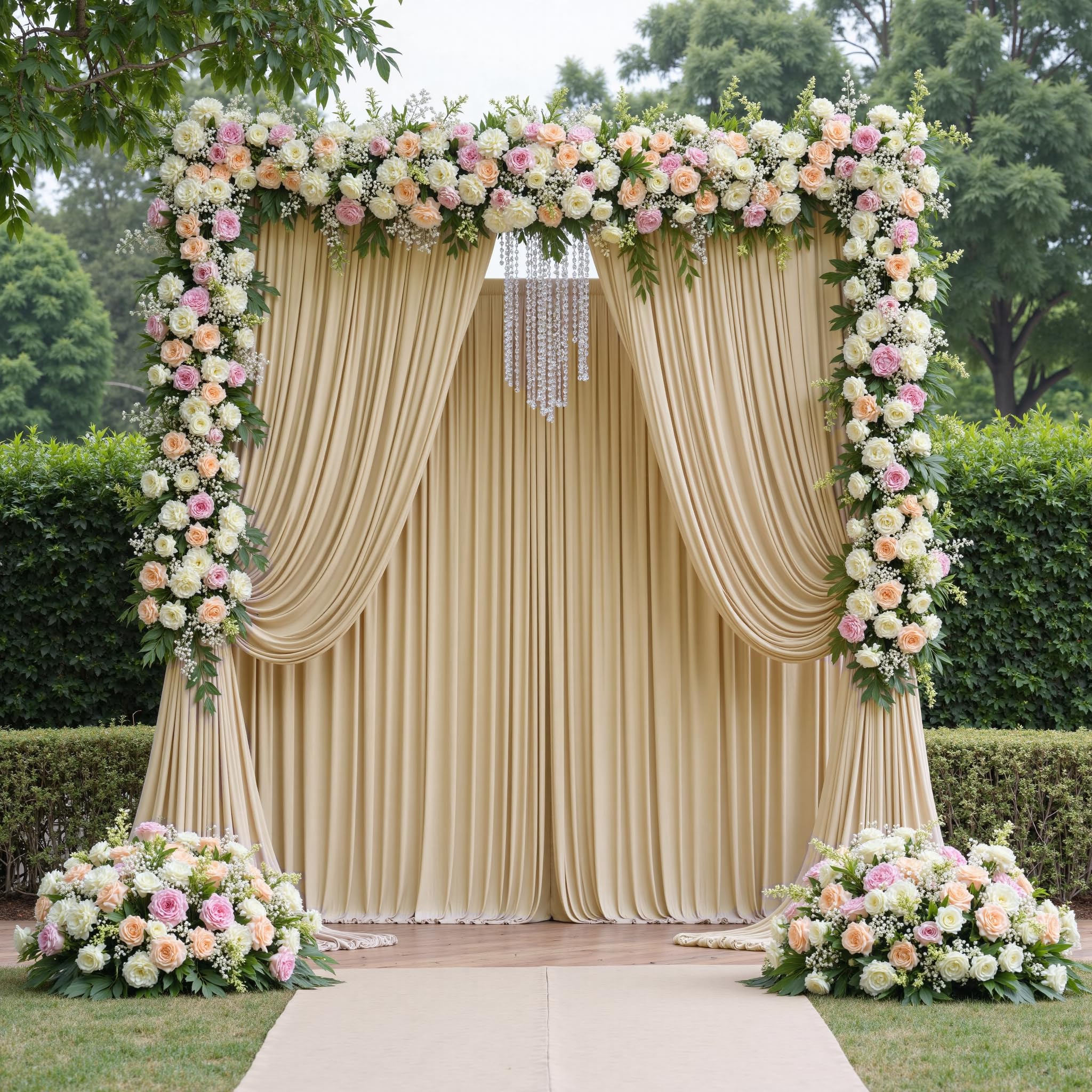 Photo 1 of 20ftx12ft Beige Backdrop Curtains for Wedding-Wrinkle Free Backdrops Curtain Drapes Fabric Decorations Photo Back Drop Cloth for Baby Shower Photography Stage Reception 4Panels 12ft(H) x 5ft(W)