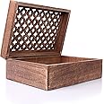 Mela Artisans Medium Keepsake Box with Hinged Trellis Lid - Medium Polish | Wooden Decorative Box | Keepsake Memory Box | Mango Wood Storage Box | Store Trinkets, Cards & Stash | 7.5” x 4.5” x 3”